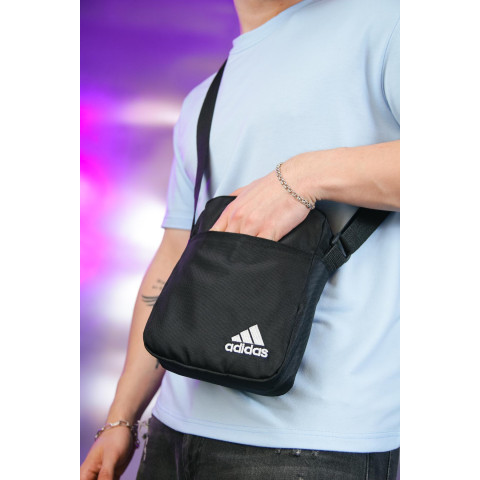 Барсетка Adidas 1000d чорна, біле лого