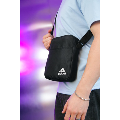 Барсетка Adidas 1000d чорна, біле лого