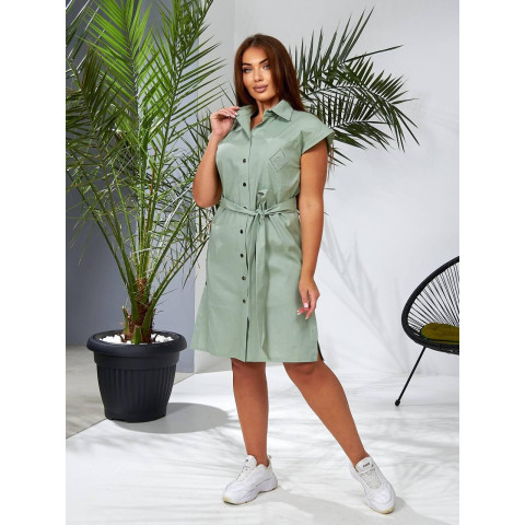 Льняна сукня з поясом, арт 357, шавлія