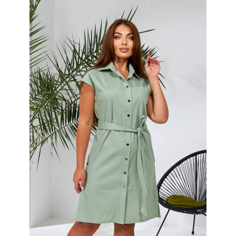 Льняна сукня з поясом, арт 357, шавлія