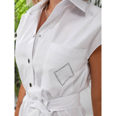 Льняна сукня з поясом, арт 357, білий