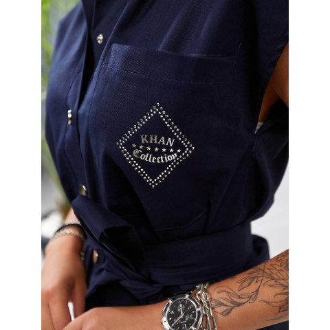 Льняна сукня з поясом, арт 357, темно синій