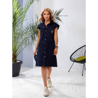 Льняна сукня з поясом, арт 357, темно синій