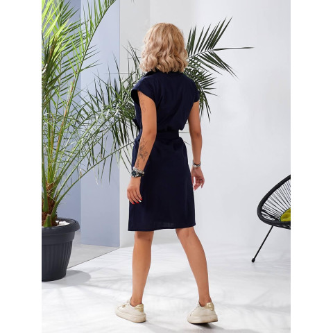 Льняна сукня з поясом, арт 357, темно синій