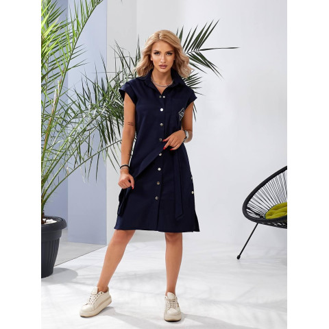 Льняна сукня з поясом, арт 357, темно синій