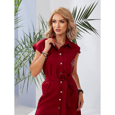 Льняна сукня з поясом, арт 357, бордо