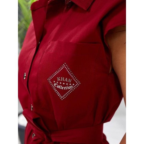 Льняна сукня з поясом, арт 357, бордо