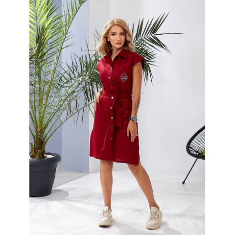 Льняна сукня з поясом, арт 357, бордо