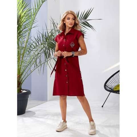 Льняна сукня з поясом, арт 357, бордо