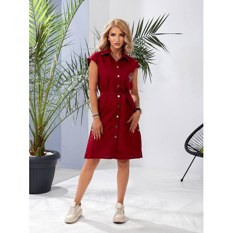 Льняна сукня з поясом, арт 357, бордо