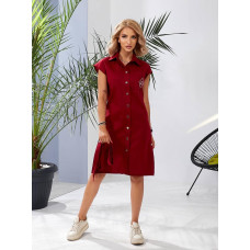 Льняна сукня з поясом, арт 357, бордо