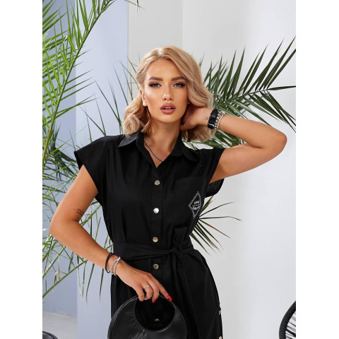 Льняна сукня з поясом, арт 357, чорний