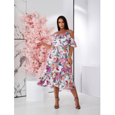 Сукня з відкритими плечами, арт. 555, біле в квітку