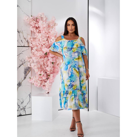 Сукня з відкритими плечами, арт. 555 синьо жовтий