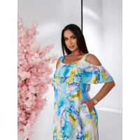 Сукня з відкритими плечами, арт. 555 синьо жовтий