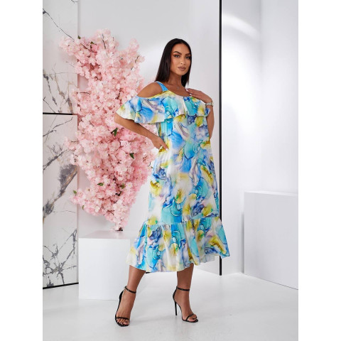Сукня з відкритими плечами, арт. 555 синьо жовтий