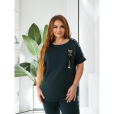 Зручний брючний костюм, арт. 401, темно зелений пляшка