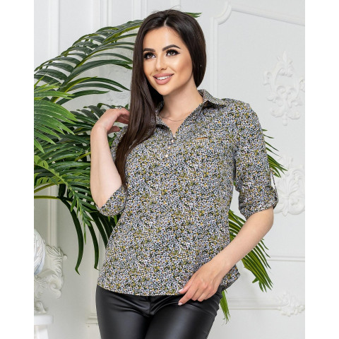 Блуза з ґудзиками на груді,арт. 828, зелена квіточка