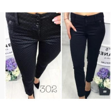 Брюки 302 екокожа на карманах, колір чорний в крапку