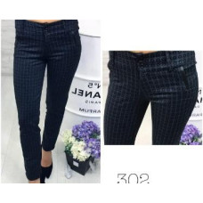 Брюки 302 екокожа на карманах, колір чорний в ромбік