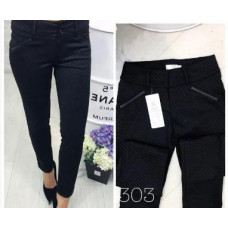 Брюки 303 екокожа на карманах знизу прямі, колір чорний в крапку