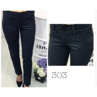 Брюки 303 екокожа на карманах знизу прямі, колір чорний в ромбік