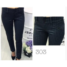 Брюки 303 екокожа на карманах знизу прямі, колір чорний в ромбік