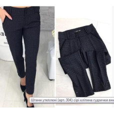 Брюки 304 знизу гудзики, колір чорний в клітинку