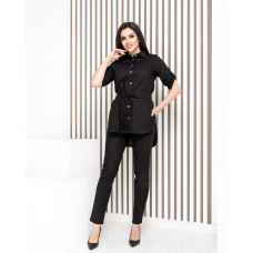 Жіночий чорний класичний брючний костюм льон, арт. A-355, колір чорний