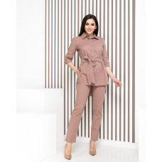 Жіночий чорний класичний брючний костюм льон, арт. A-355, колір кава