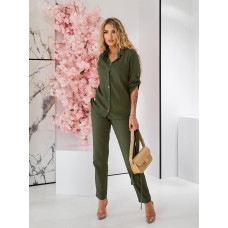 Жіночий чорний класичний брючний костюм льон, арт. A-355, колір хакі
