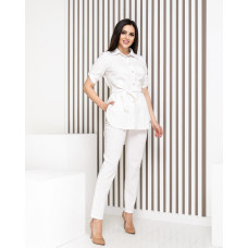 Жіночий чорний класичний брючний костюм льон, арт. A-355, колір білий