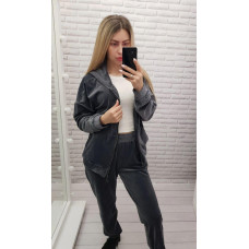 Велюровий жіночий костюм, А-681, колір темно сірий