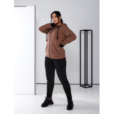 Теплий спортивний костюм жіночий, арт. А-823, колір верх кава, штани чорні