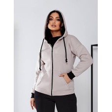 Теплий спортивний костюм жіночий, арт. А-823, колір верх беж, штани чорні