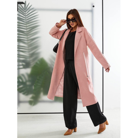 Замшеве Пальто жіноче з підкладкою арт.M100 рожева пудра