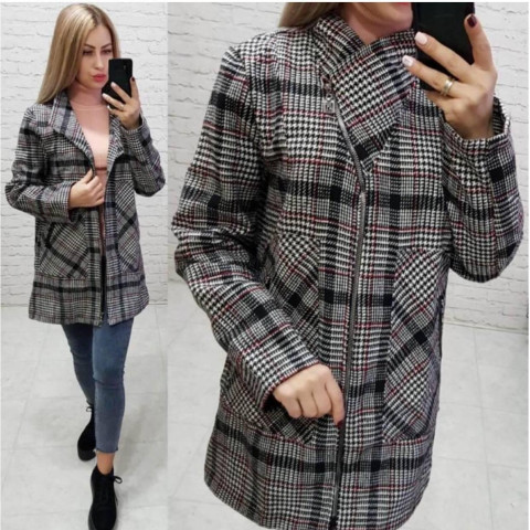 Пальто без підкладки - вовняне, арт. 1142, колір червона клітинка