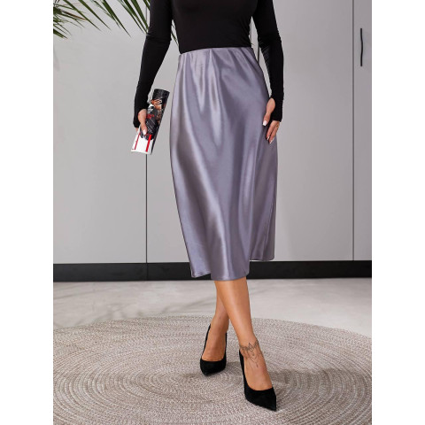 Шовкова спідниця міді, арт.903, колір сірий графіт