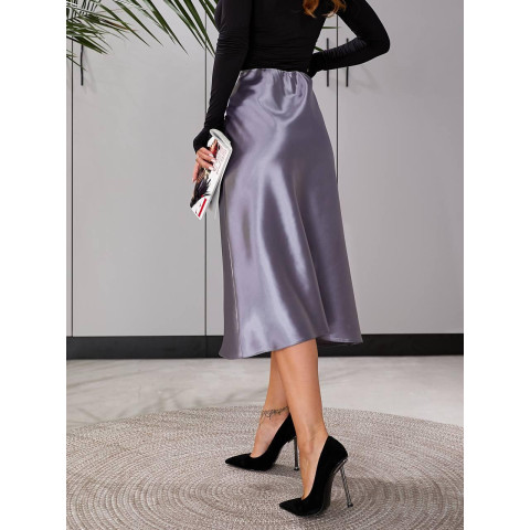 Шовкова спідниця міді, арт.903, колір сірий графіт