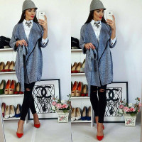 Кардиган на поясі, арт. 758, колір , біло - синій