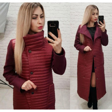 Довге стьобане пальто, арт. 138, бордо