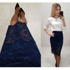 Гіпюрова спідниця 814 темно синій