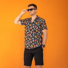 Сорочка Pobedov Dejavu Kolorovi cherepy Чорний