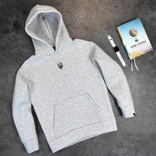 Худі Pobedov 008 ЗИМА - Герб чорна вишивка Сірий меланж