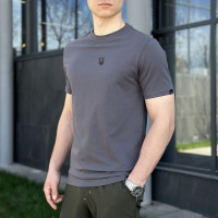 Футболка Pobedov Peremoga - Герб чорна вишивка Темно-сірий