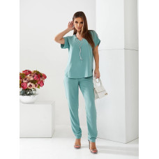 Брючний костюм з намистом, арт. 432, шавлія ( сіро-зелений)