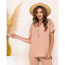 Брючний костюм з намистом, арт. 432, беж