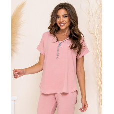 Брючний костюм з намистом, арт. 432, світло рожевий