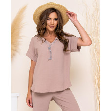 Брючний костюм з намистом, арт. 432, кава з молоком