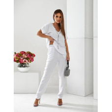 Брючний костюм з намистом, арт. 432, білий
